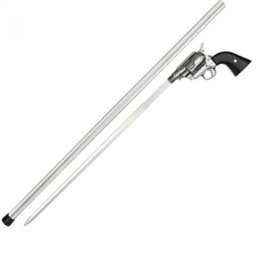 Canne Épée Poignée Revolver Factice - Grise