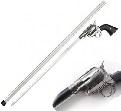 Canne Épée Poignée Revolver Factice - Grise